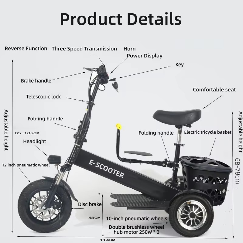 【2026】3 Wheel 2 Seats Folding  - Electric Scooter 500W ulasan dan harga
